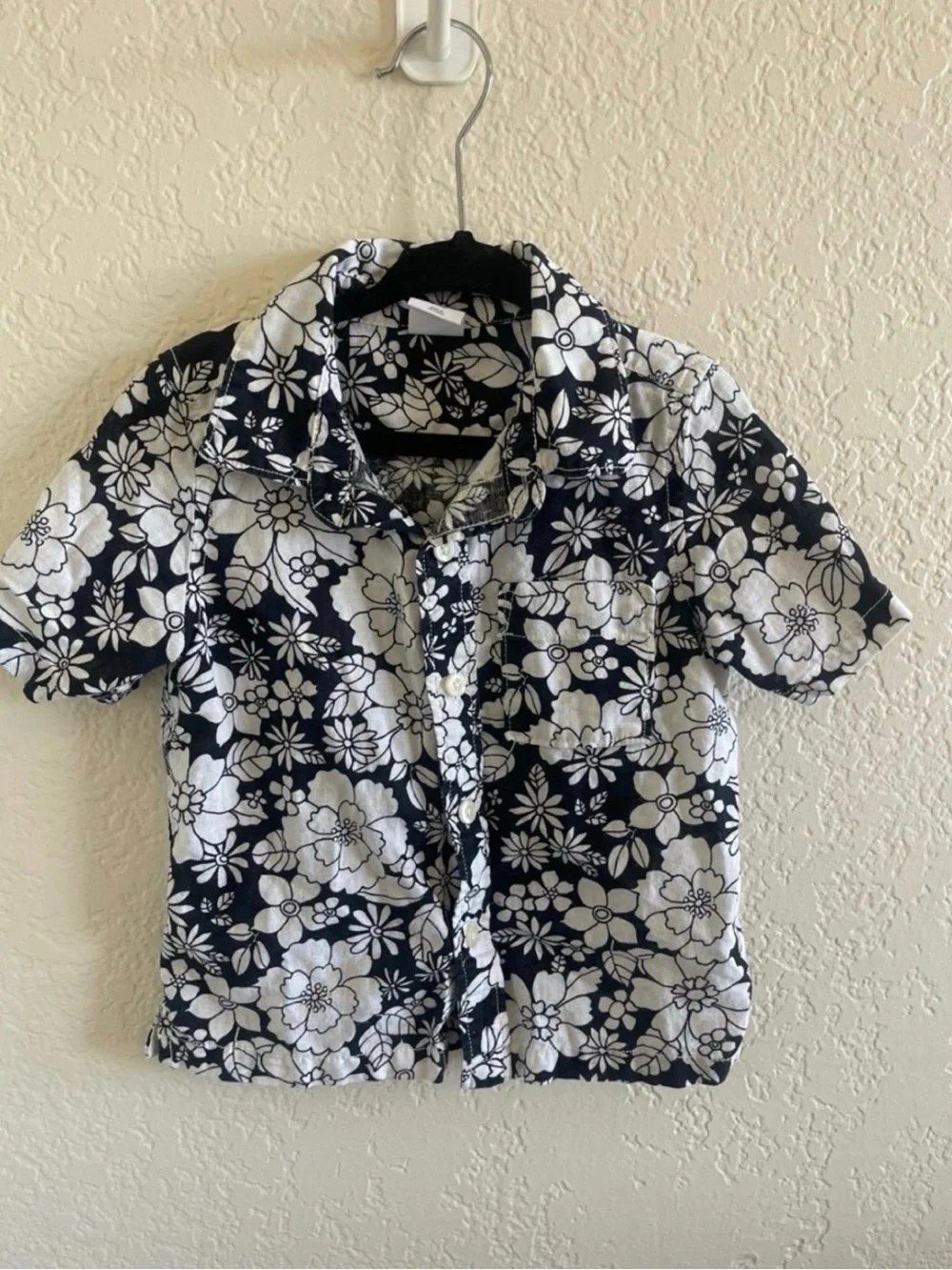 Baby Gap Floral Button Up Shirt 2T Black White Tropical